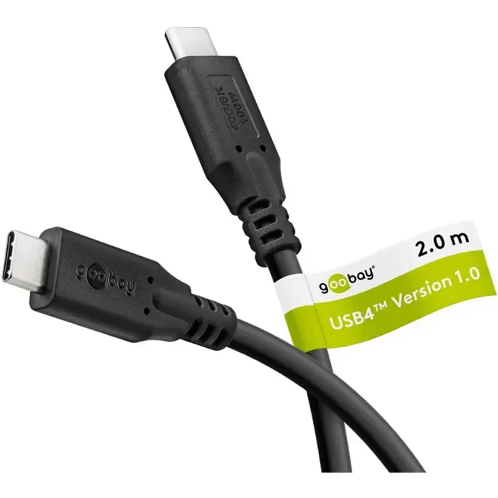 goobay usb4 gen 3x2 cable, usb-c plug > usb-c plug, 40gbit/s (black, 2 meters, pd, charging with up to 100 watts) - slika 5