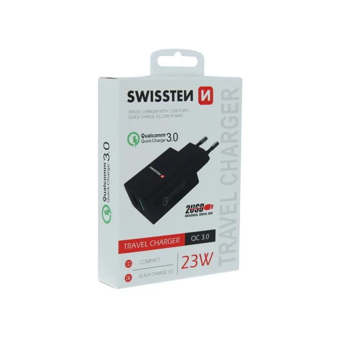 swissten punjač za ac220, 2xusb, qualcomm 3.0, brzi, 23w, crni eol - slika 4