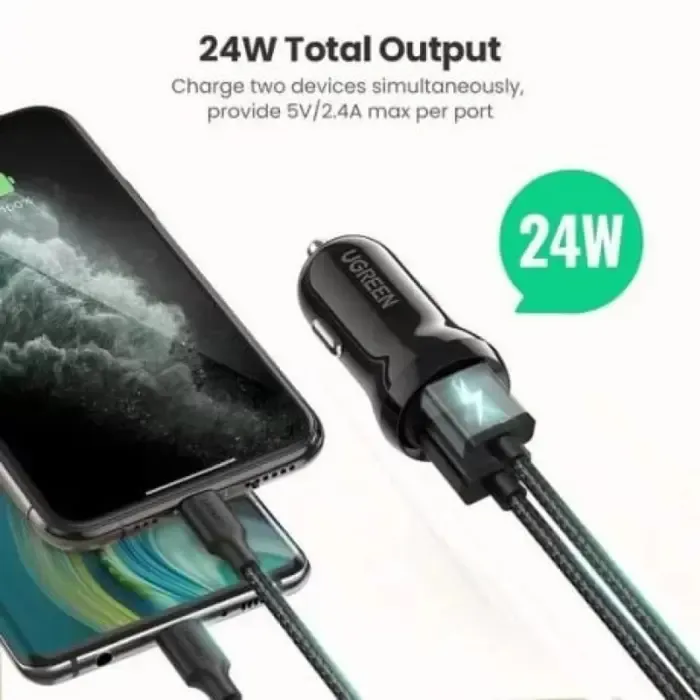 ugreen auto punjač, 24w, dual usb-a, crni - slika 2