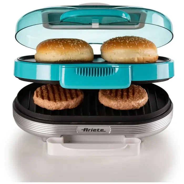 ariete hamburger grill party time (light blue/silver, 1,200 watts, 50's style) - slika 2