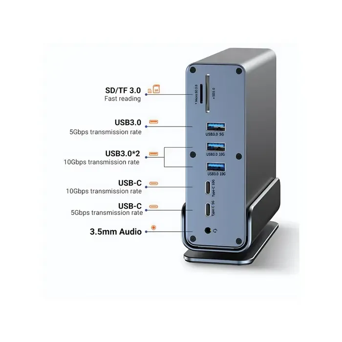 roline value docking station usb-c, hdmi/dp 4k60, g-lan, usb-a, usb-c, pd, sd/microsd, audio - slika 1