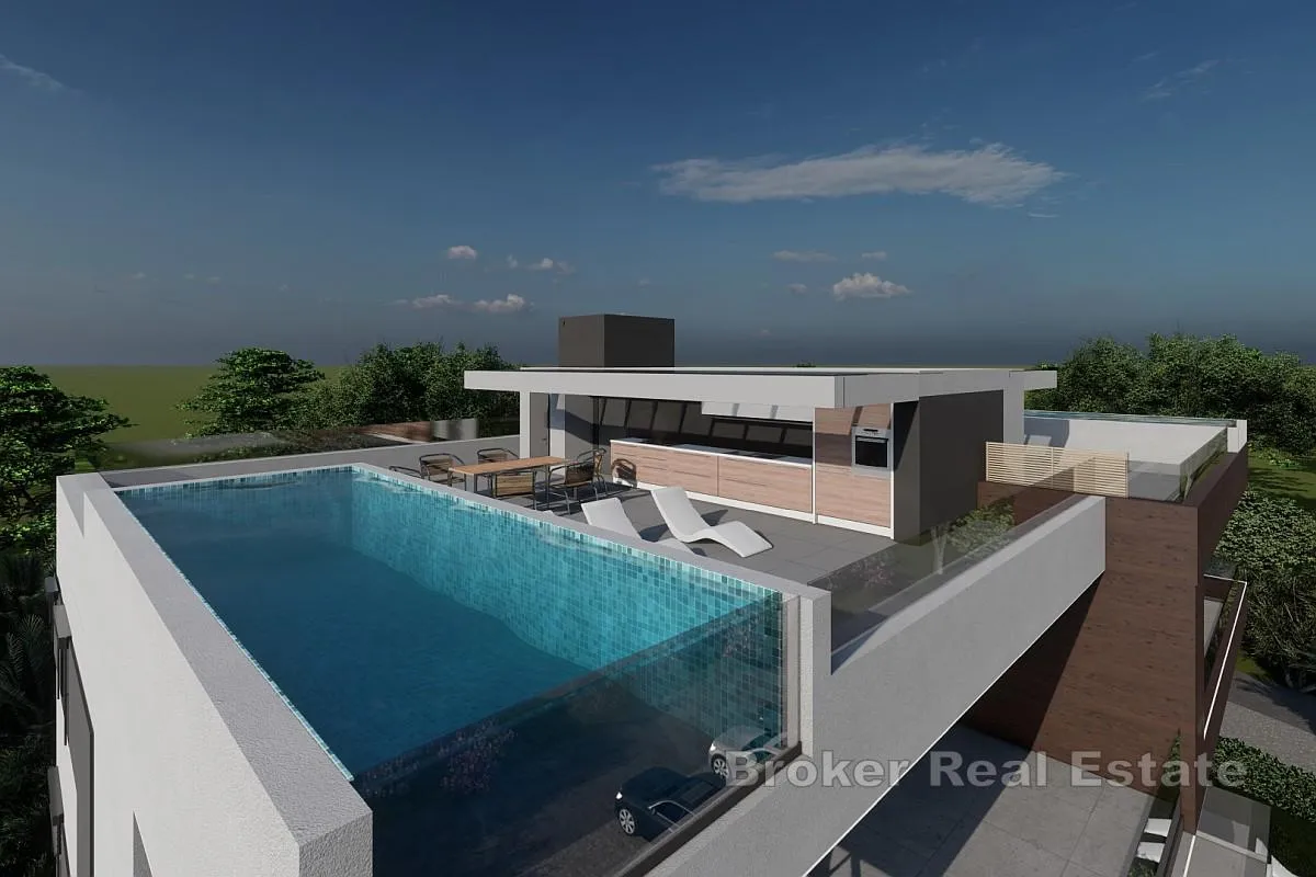 Penthouse s bazenom i krovnom terasom blizu mora - Nin