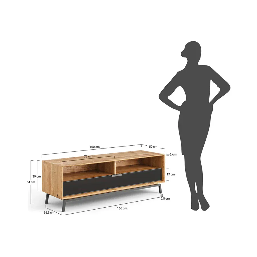 tv komoda modern loft 160x50cm, materijal: masivno drvo hrast - slika 11