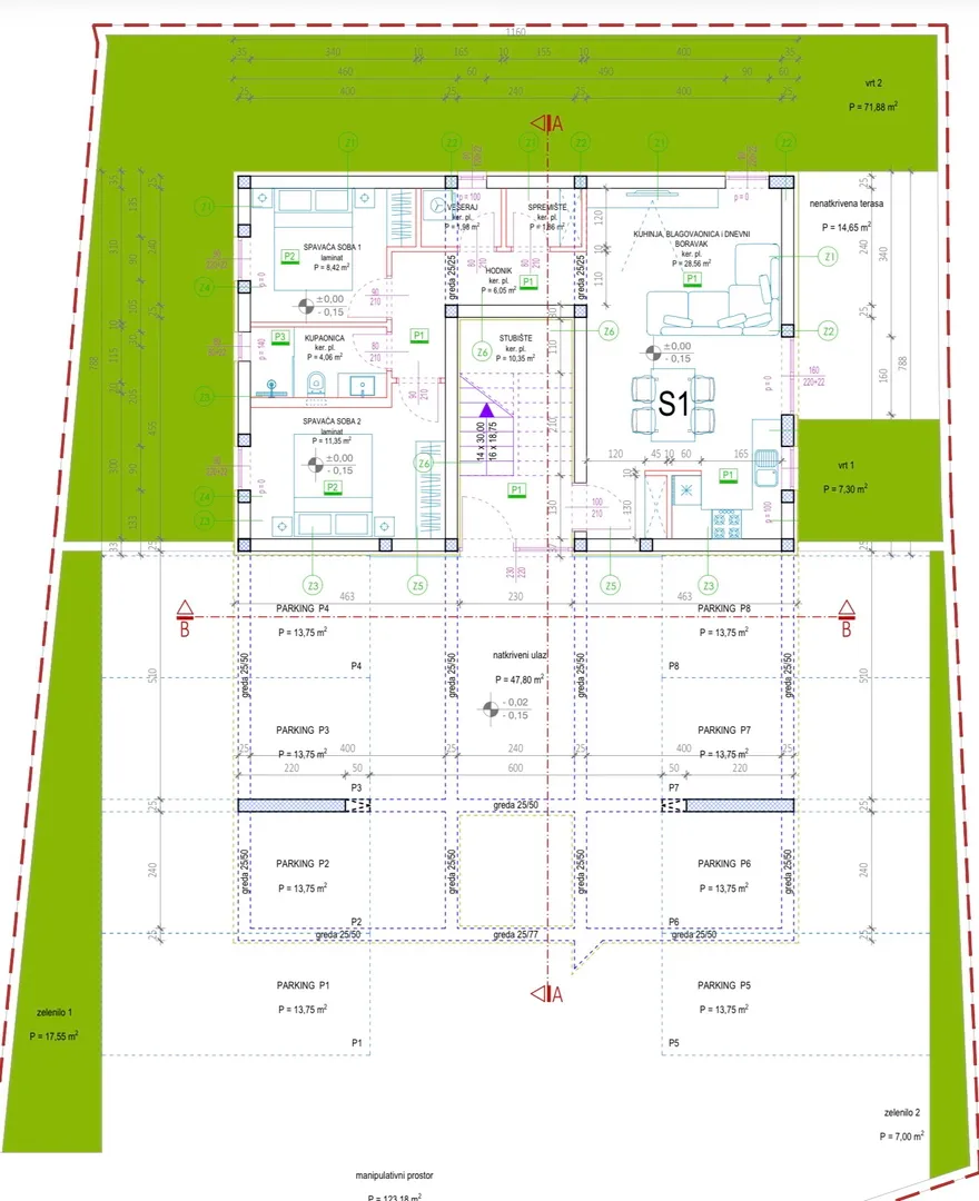 hrvatska, zadar, bokanjac – prodaja novogradnje, stan 79 m², veliki vrt (79 m²), 2 parkirna mjesta, 2 spavaće sobe - slika 3