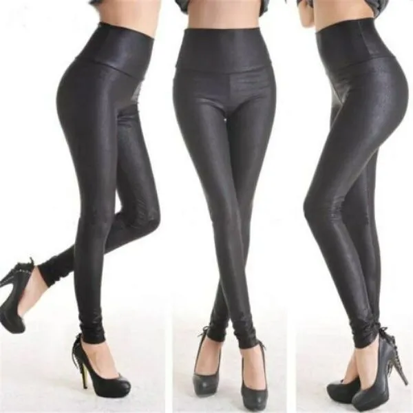 kožne tajice visokog struka - slim fit skinny - slika 3