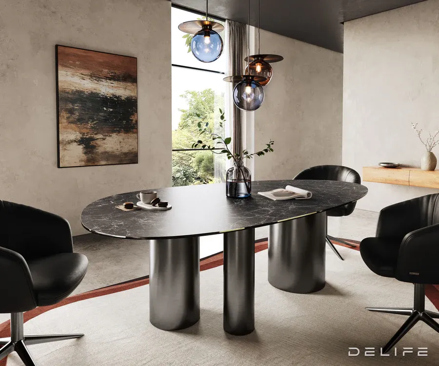 blagovaonski stol edge 220x120cm, materijal: keramika laminam nero - slika 2