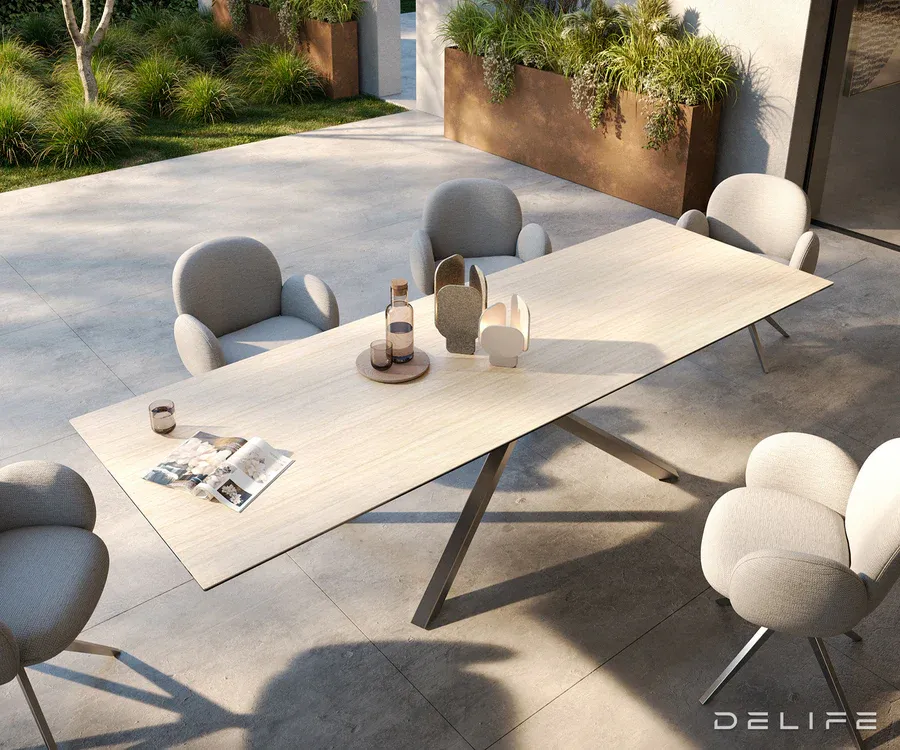 outdoor stol edge 300x100cm, materijal: keramika travertino bianco - slika 4