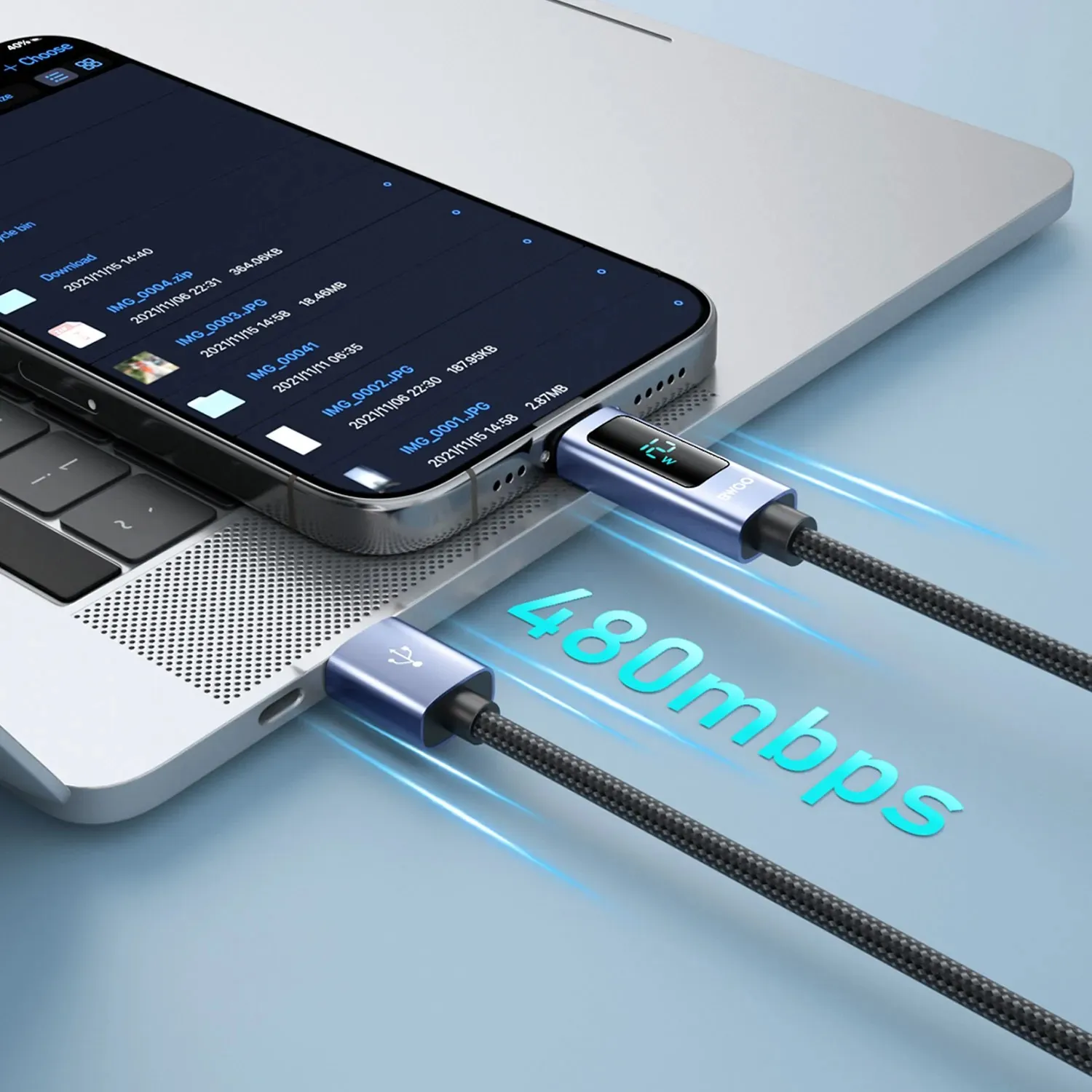 bwoo usb-a na lightning alu kabel za punjenje s led zaslonom (3a), 1 m - slika 5