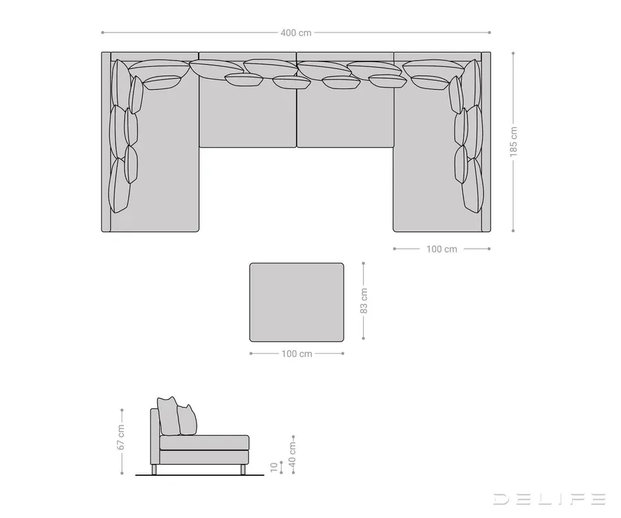 kutna garnitura clovis xl 400x185cm, materijal: strukturirana tkanina - slika 7
