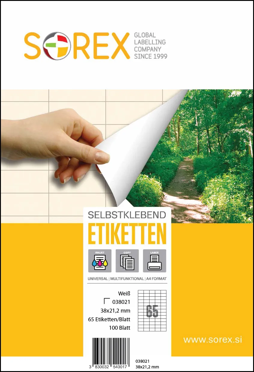 Etiketa laser/inkjet/copy 38,0x21,2 Sorex 100/1 odljepljiva - Karlovac