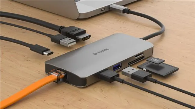 usb hub d-link type-c hdmi ethernet card reader pd 8-in-1 - slika 2