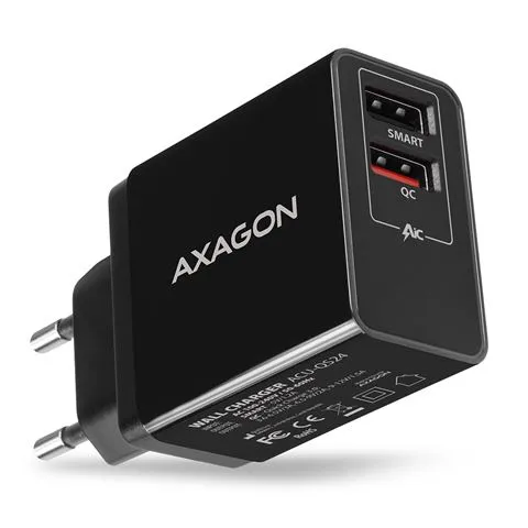 axagon acu-qs24 zidni punjač 1x usb-a qc 3.0 i 1x 1,2a, 24w, crni - slika 2