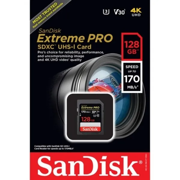 memorijska kartica secure digital 128gb sandisk extreme pro sdxc v30 uhs-i u3 - slika 2