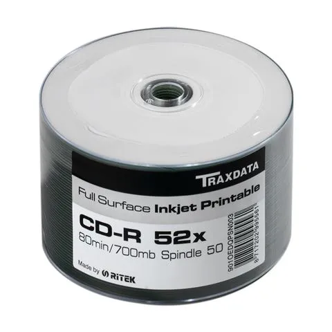 traxdata optički medij cd-r spindle 50 white full printable - slika 2