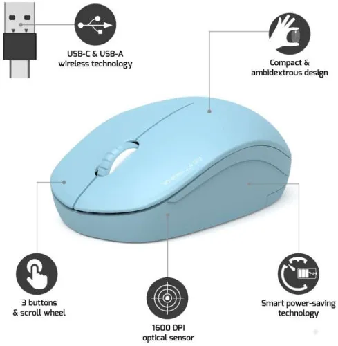 Port miš OFFICE bežični USB-A/USB-C,svijetlo-plava - Karlovac