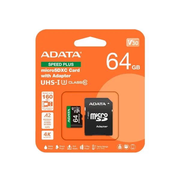 adata microsd u3, v30, 160/140mbs, 64gb - slika 2