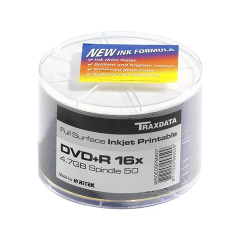 traxdata optički medij dvd-r 16x spindle 50 white full printable - slika 2