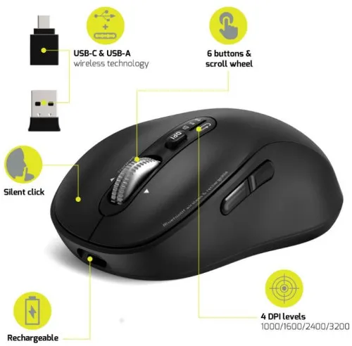 port miš expert wl+bt, punjivi usb-c, crni - slika 1