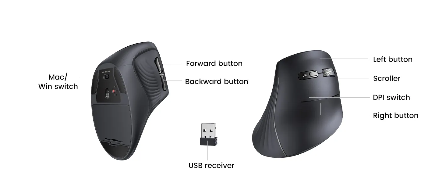 Miš UGREENbežični ergonomski miš, bluetooth, 4000 DPI, USB, crni - Karlovac
