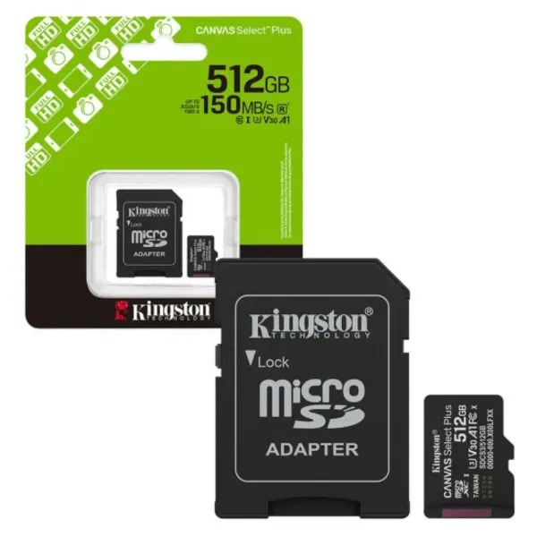 mem sd micro 512gb kingston canvas select plus + adapter sdcs3/512gb - slika 2