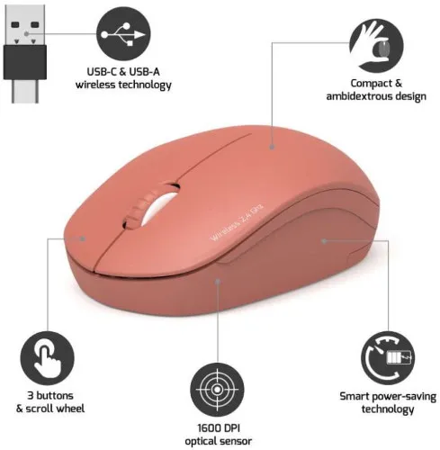 Port miš OFFICE bežični USB-A/USB-C, narančasti - Karlovac