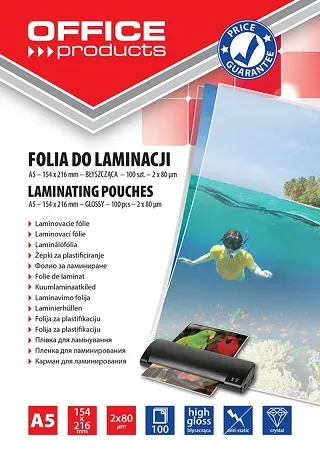 folija za plastificiranje a5 80mic 100/1 sjajna office products - slika 2