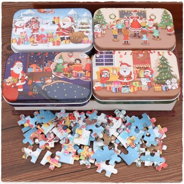 Komplet 4 x Drvene Puzzle Christmas u metalnoj kutiji - Zagreb