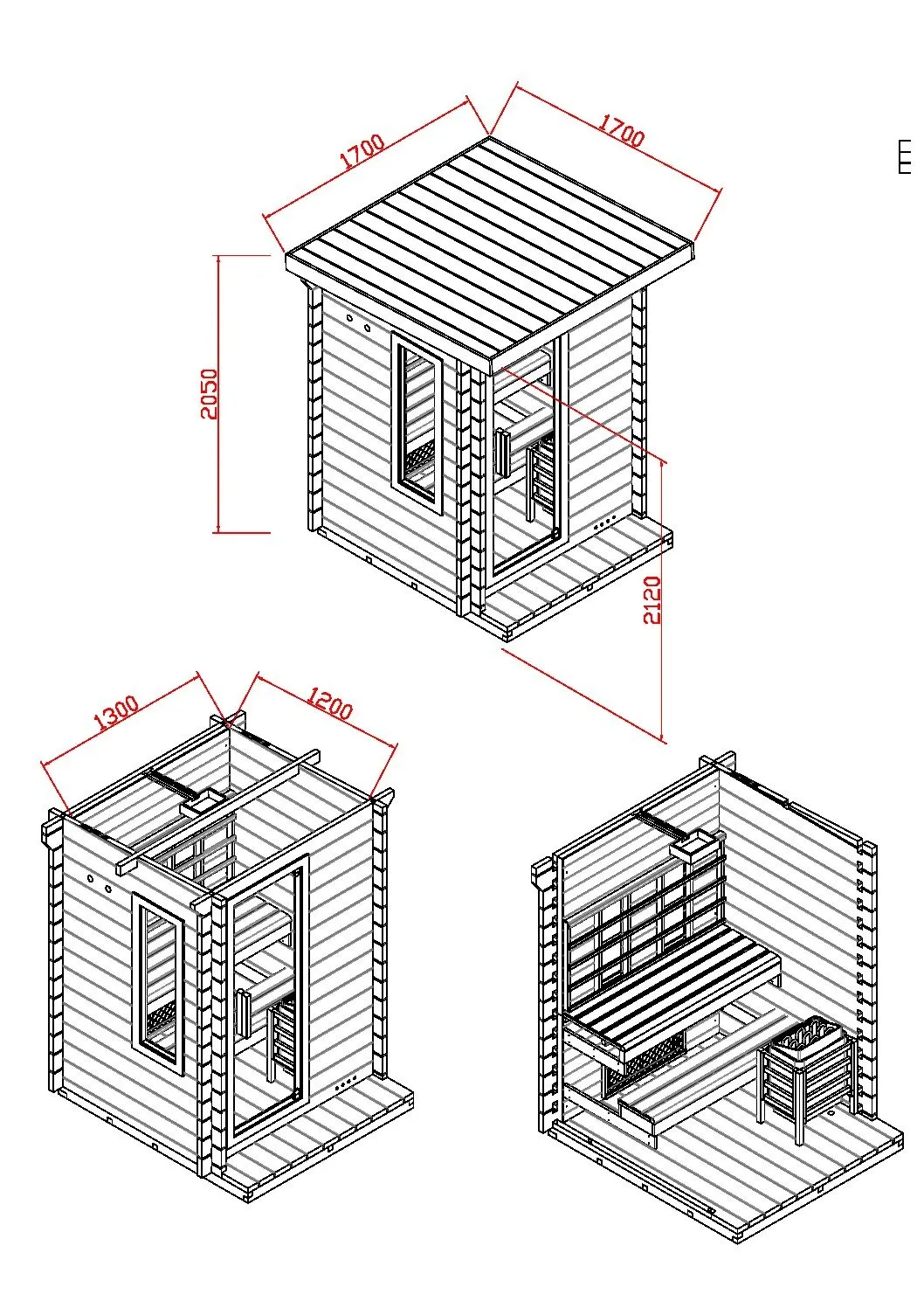vanjska kombinirana sauna – infra + finska – 170 x 170 x 210 cm - slika 6