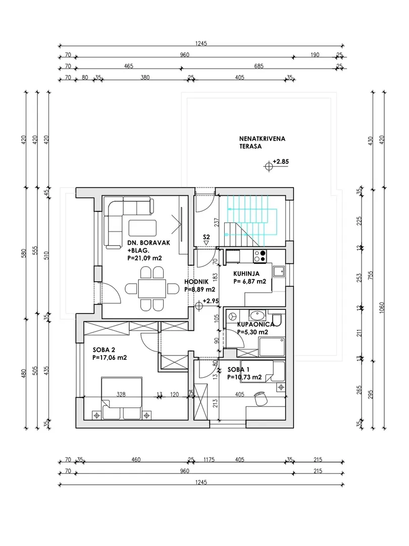 trosobni, 1.kat, 102m2, garaža, terasa, parking - slika 9