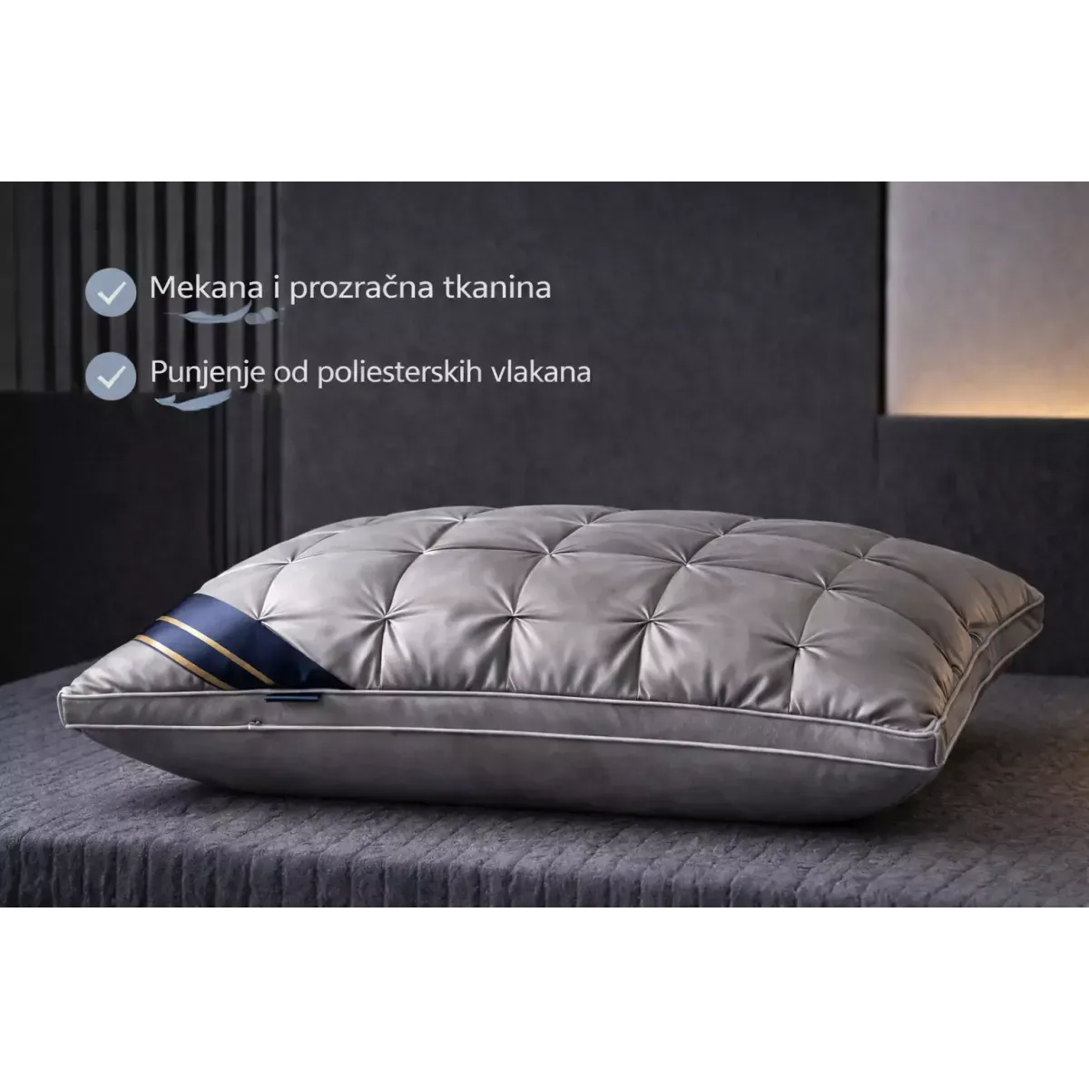 luksuzni sivi hotelski jastuk - 74x48 cm - slika 4