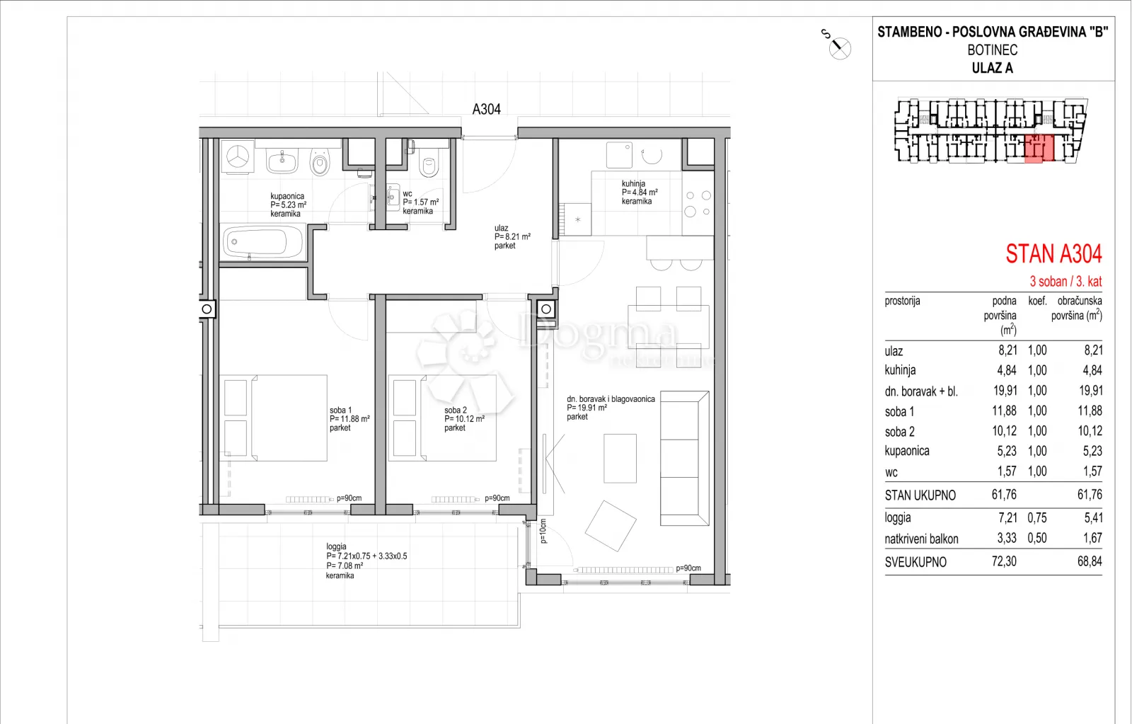 botinec - novogradnja, trosoban stan 68,84 m2, 3.kat - slika 8