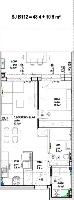moderan 2-sobni stan 48,4 m² s prostranom lođom (10,5 m²) - slika 6