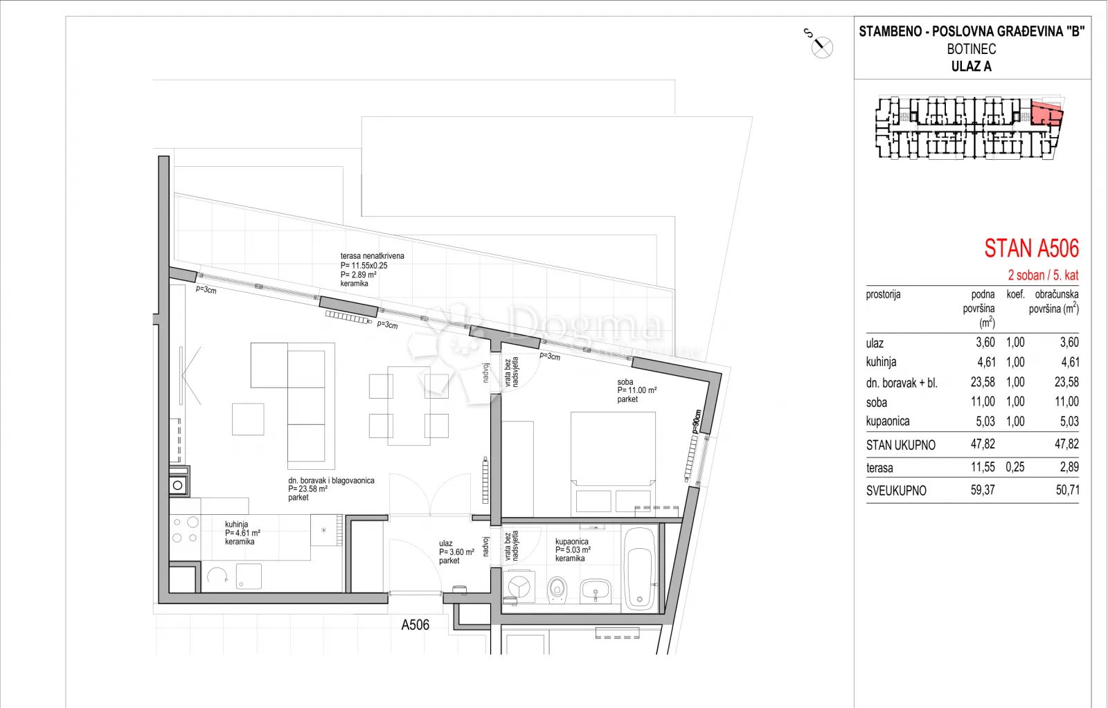 botinec - novogradnja, dvosoban stan 50.71m2, 5.kat - slika 8