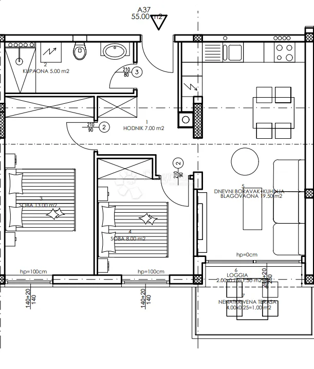 novogradnja veli vrh - 4. kat, 55 m2 (a37) - slika 2