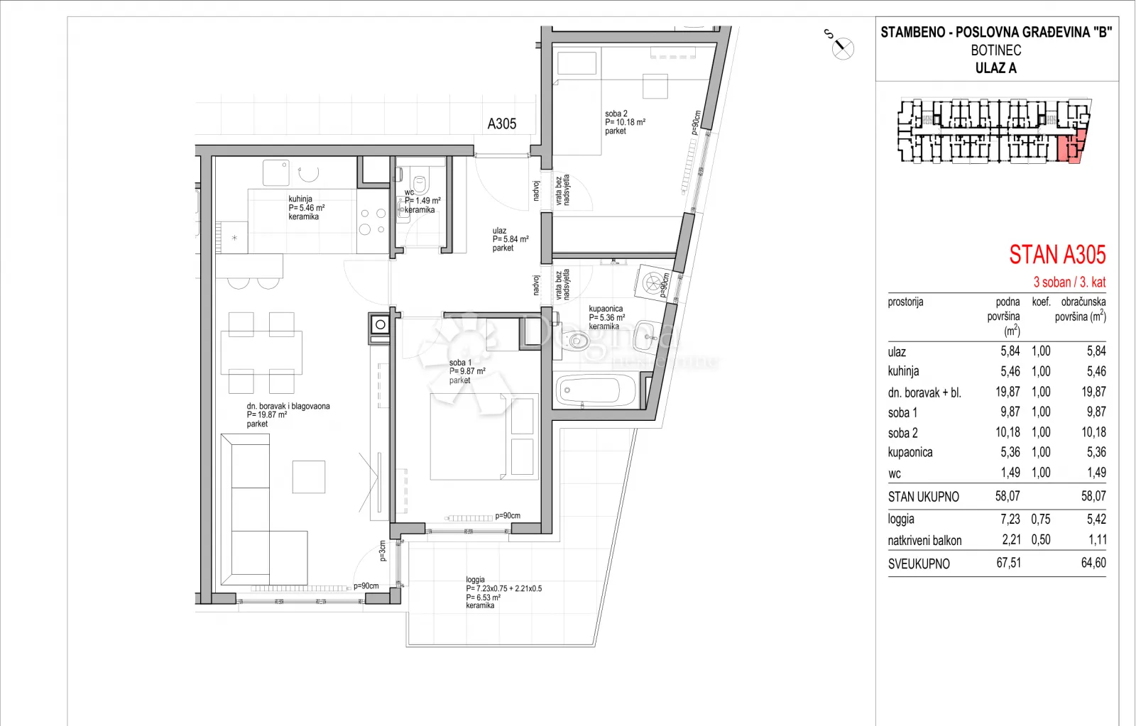 botinec - novogradnja, trosoban stan 64.60m2, 3.kat - slika 8