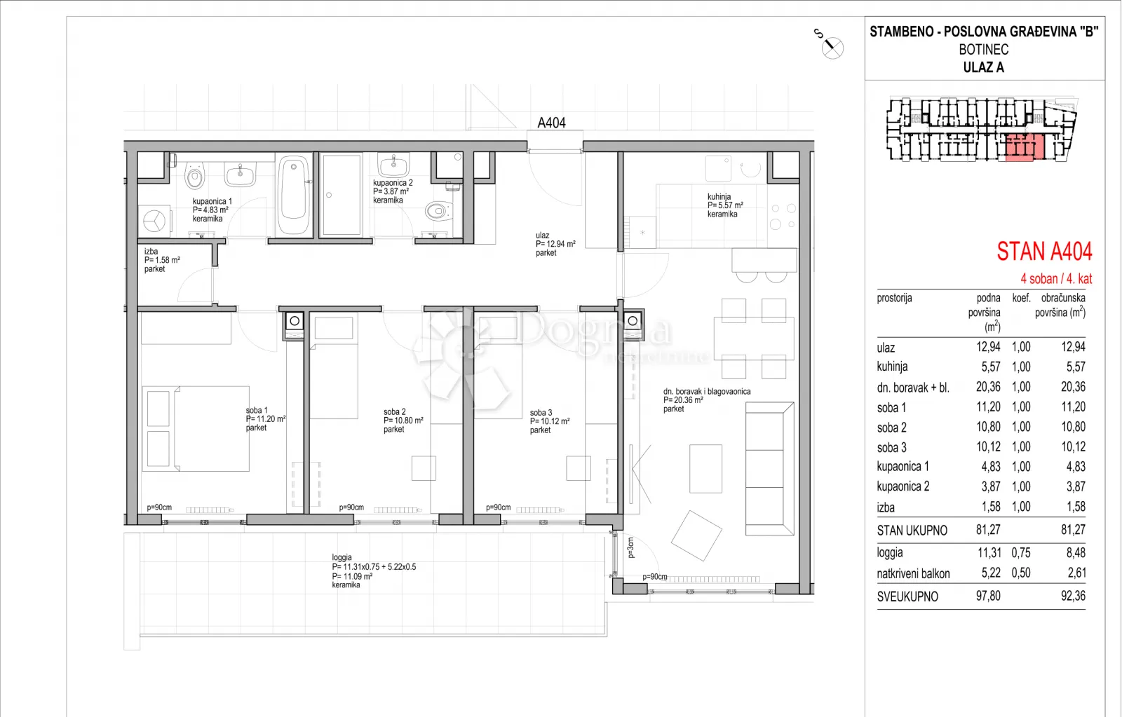 botinec - novogradnja, četverosoban stan 92,36m2, 4.kat - slika 8