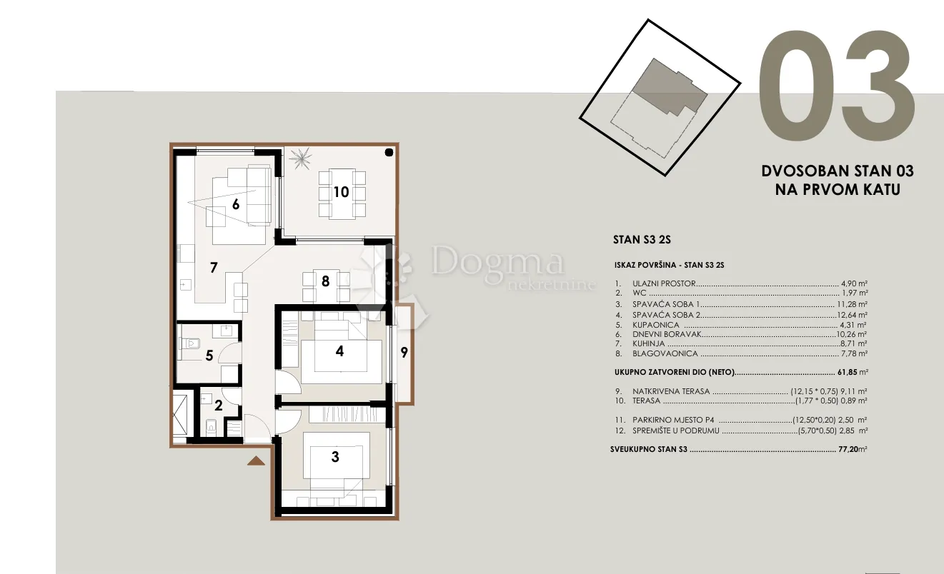otok vir -site 77,20m2 dvosoban stan120m od mora - slika 2