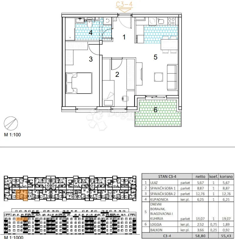 velika gorica, novogradnja, trosoban stan 55.43 m2, 3.kat - slika 14
