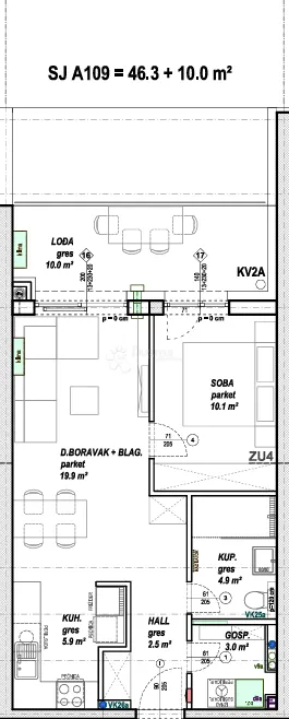 moderan 2-sobni stan 46,3 m² s prostranom lođom (10 m²) - slika 6