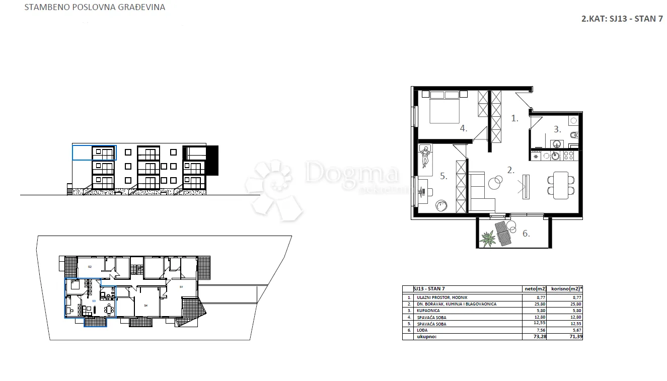 novogradnja vodice - sj 13, stan 7 - 71,39 m² - slika 2