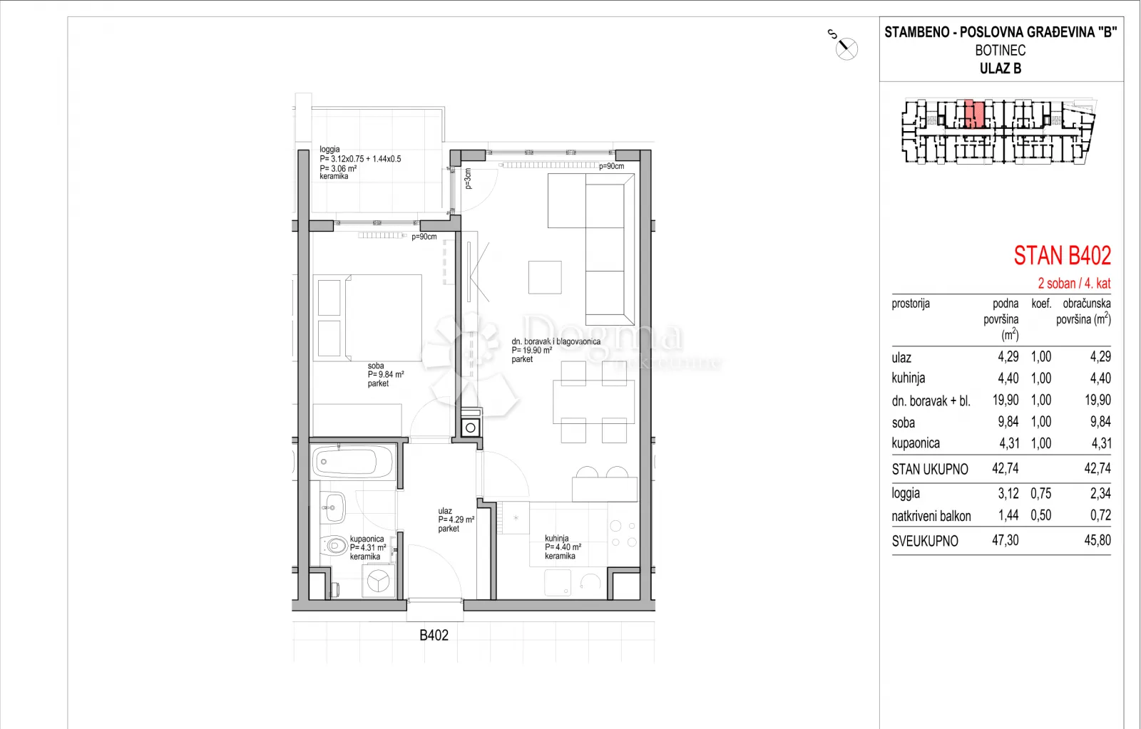 botinec - novogradnja, dvosoban stan 45,80 m2, 4.kat - slika 8