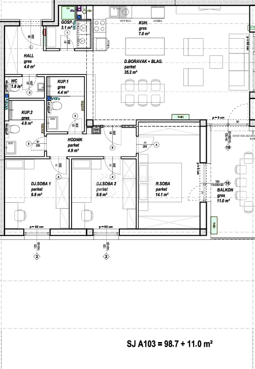 prostran 4-sobni stan 98,7 m² s balkonom (11 m²) - slika 6