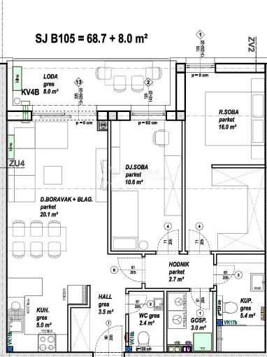 moderan 3-sobni stan 68,7 m² s lođom (8 m²) – novogradnja - slika 6