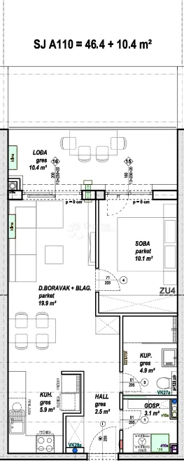 moderan 2-sobni stan 46,4 m² s velikom lođom (10,4 m²) - slika 6