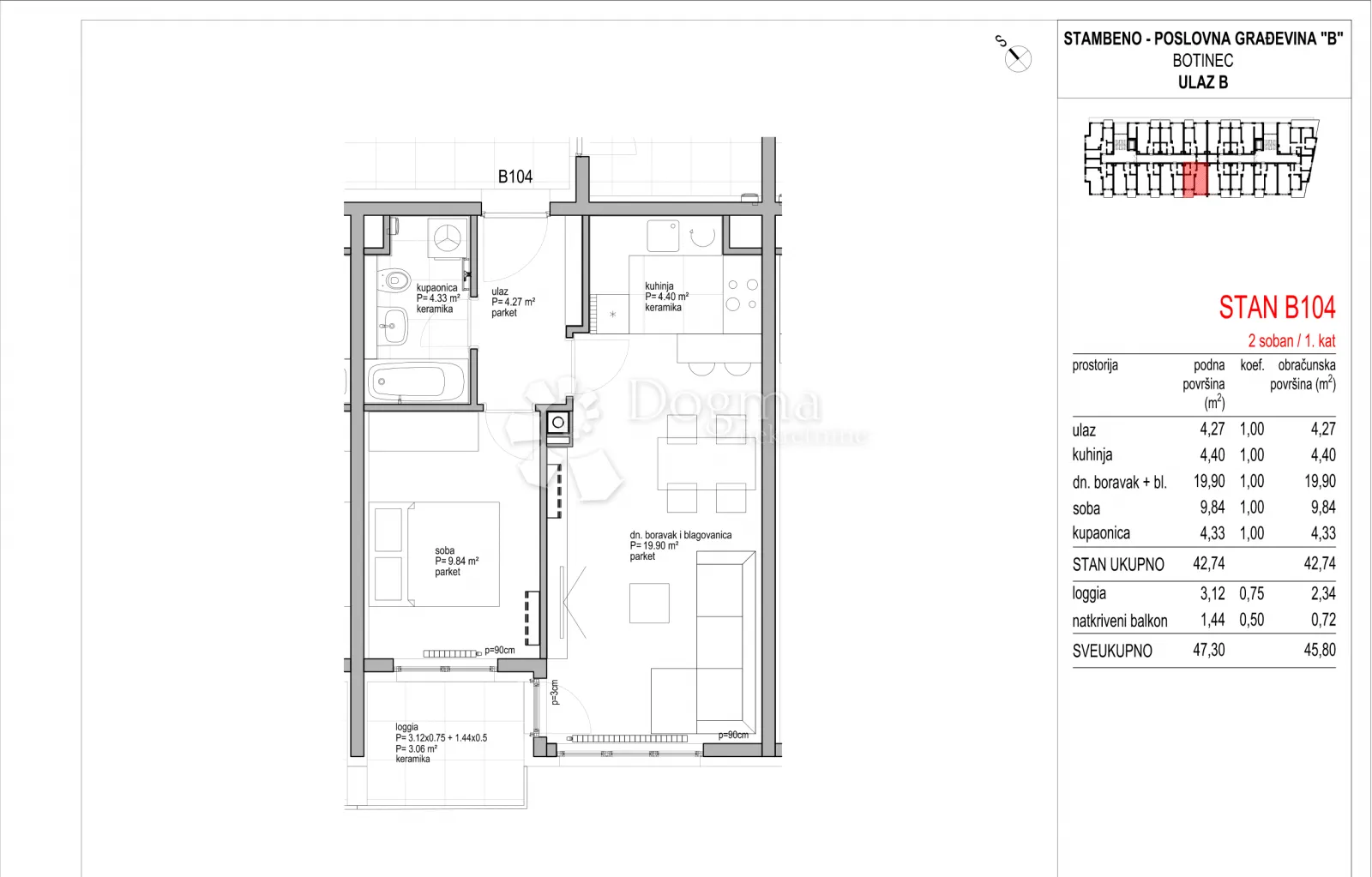 botinec - novogradnja, dvosoban stan 45,80 m2, 1.kat - slika 8