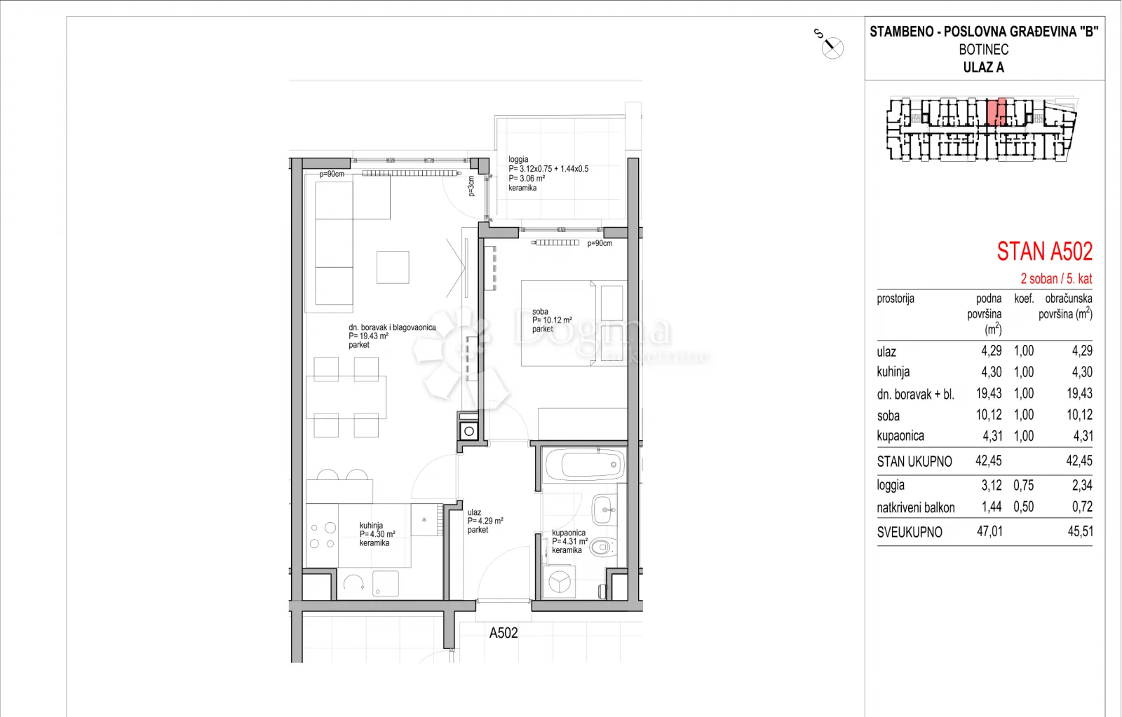 botinec - novogradnja, trosoban stan 45,51 m2, 5.kat - slika 8