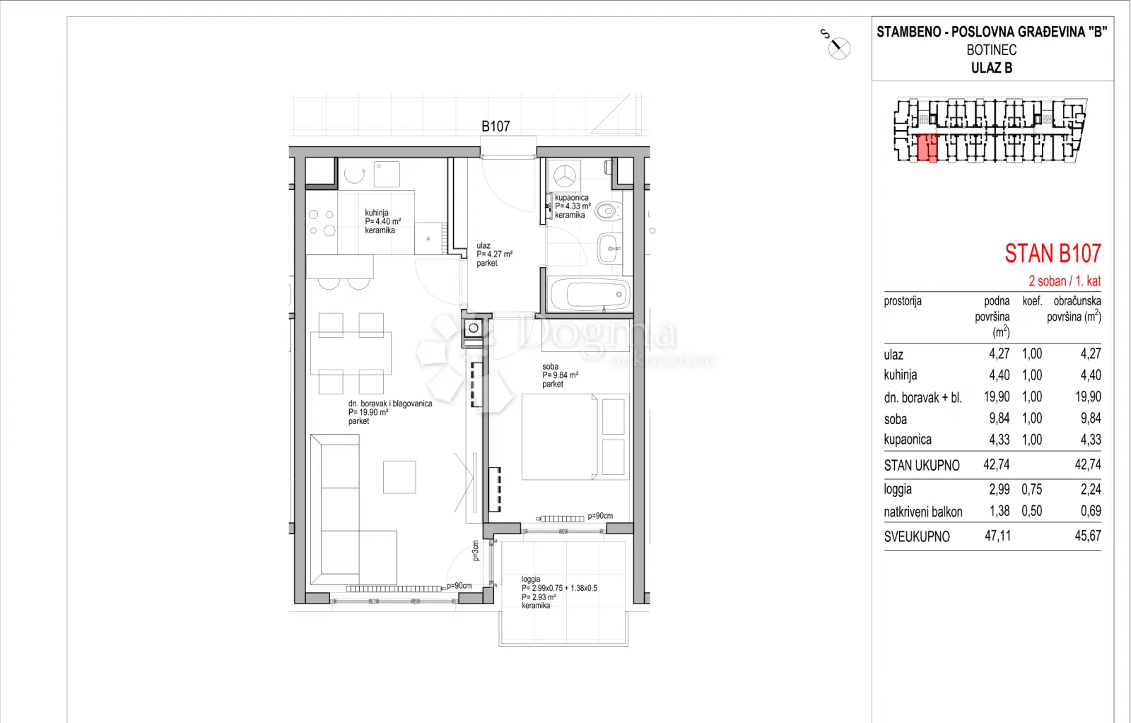 botinec - novogradnja, dvosoban stan 45,67 m2, 1.kat - slika 8