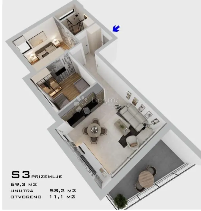 bilice, novogradnja, dvosoban stan s3 u prizemlju - slika 7