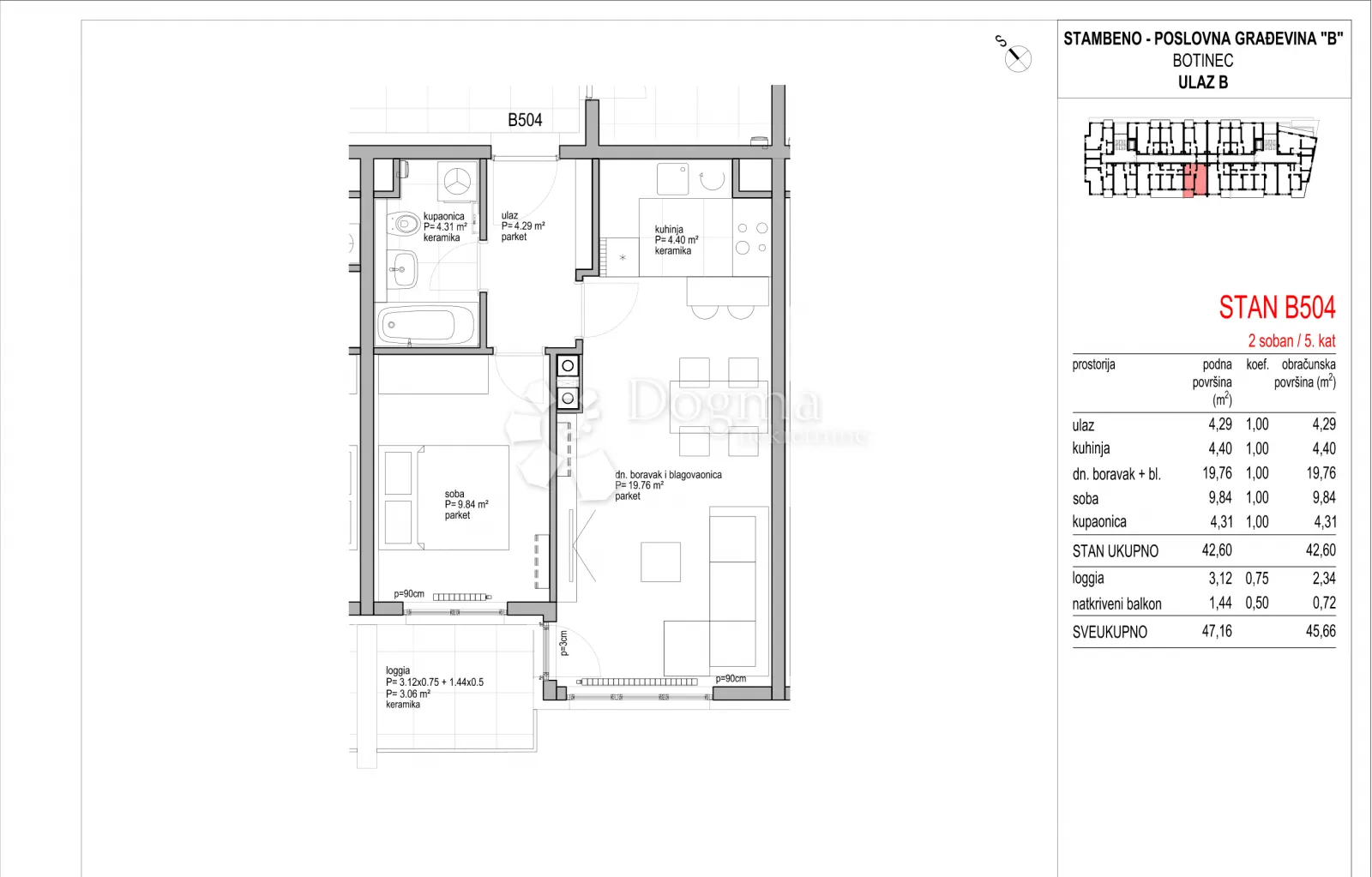 botinec - novogradnja, dvosoban stan 45.66m2, 5.kat - slika 8