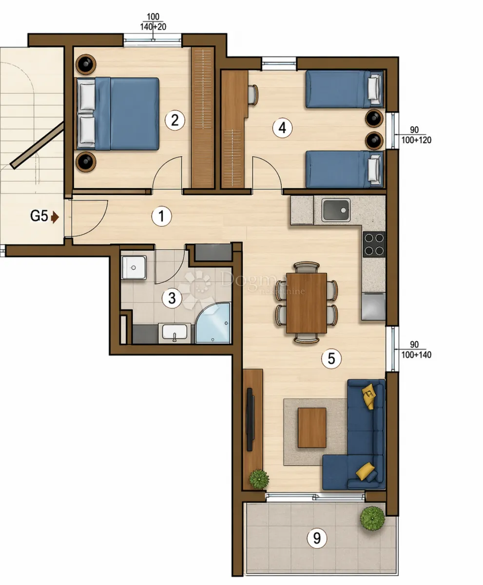 2s+db, 1. kat u novogradnji - 1 km od mora - 72,80 m2 - slika 2